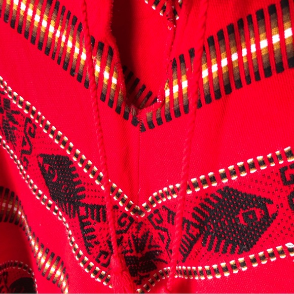 Hippie Poncho Shawl Red Fish Boho StripeGeo Knit Cape Blanket Vintage Fe… - Picture 6 of 12